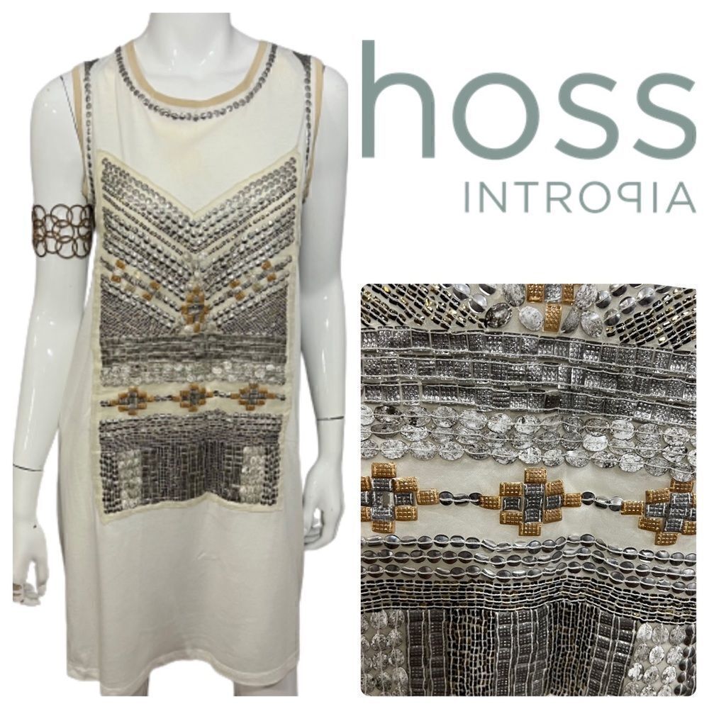 Hoss Intropia White and Silver Embellished Dress
